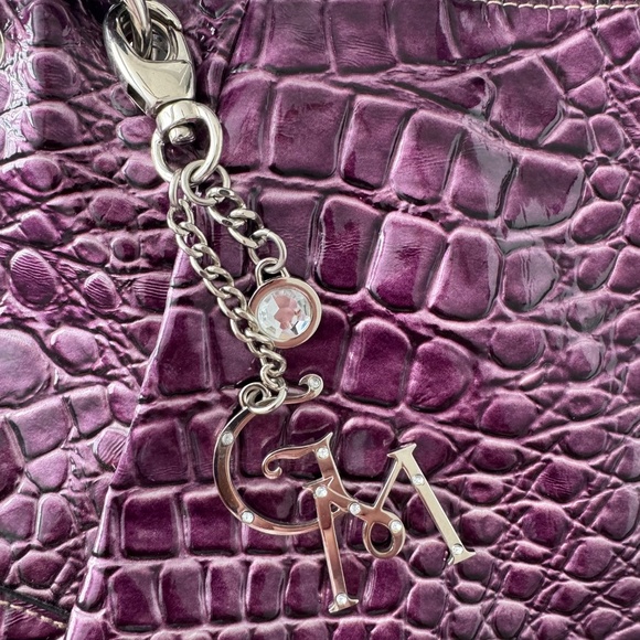 💜Gia Milani Purple Faux Crocodile Tote-Bag-Purse w/GM initial Key Chain - Picture 4 of 13